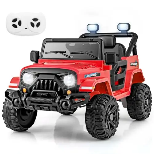 COSTWAY 12V Voiture Électrique Enfant avec Télécommande 2,4G, Buggy Électrique Enfant avec Musique & Phares LED, 3-6 km/h, Démarrage Progressif pour 3 Ans+ (Rouge)