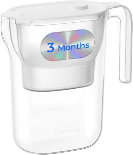 Waterdrop Carafe Filtrante pour Réfrigérateur, Pichet pour eau Filtrante avec Filtre de 3 Mois, 2,5 L, Réduit le Fluor, le Chlore et Plus, Certifiée NSF, sans BPA, Blanc