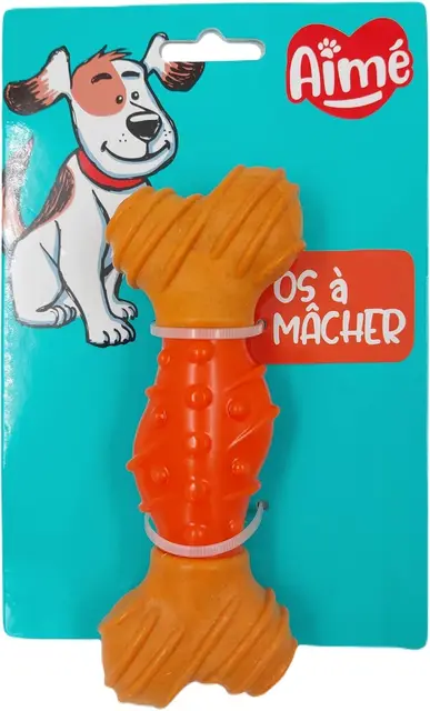 Aimé - Jouet Chien Bambone - Os à Macher pour Chien en Caoutchouc - Jouet à Saveur Appétente - Contribue à la Santé Bucco-Dentaire - pour des Gencives Saines - Résistance Soft -15 CM