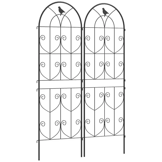 Outsunny Support pour Plantes Grimpantes avec Oiseaux, Lot de 2, Treillis de Jardin, pour Légumes, Vignes, Fleurs, en Métal, 50 x 150 cm, Noir