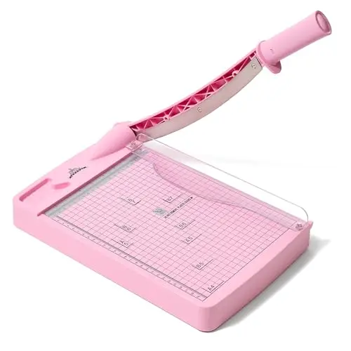 A4 Massicot Outil de Scrapbooking avec Protection de Sécurité et Verrouillage de la Lame Couper Papier et Photo，12 Pouces le Coupe Papier à Guillotine Peut Couper jusqu'à 12 Feuilles（Rose）