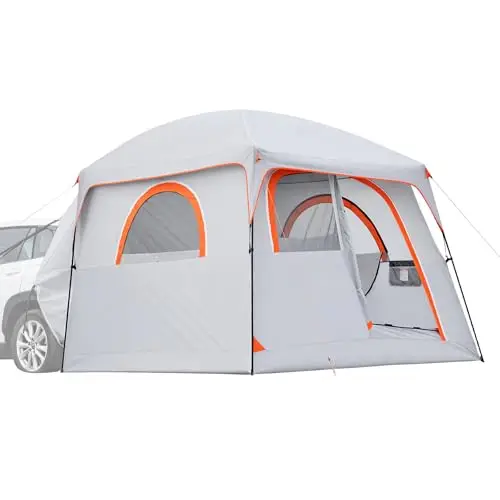 VEVOR Tente de Hayon pour 6 Personnes, Tente Arrière de Voiture 3,05x2,74 m, Auvent de Coffre Imperméable PU2000 mm, pour Camping Randonnée SUV Fourgon, Double Installation avec Fenêtres en Filet
