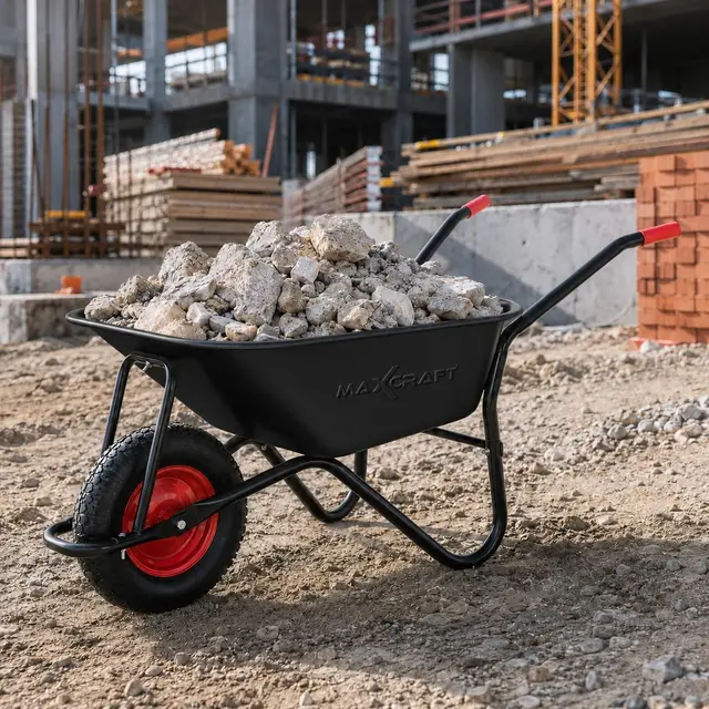 Brouette de Chantier 250 kg 100 L Chariot Transport Jardin Pneus avec Chambre à Air Poignée en Caoutchouc Dur - Noir/Rouge - Black Edition