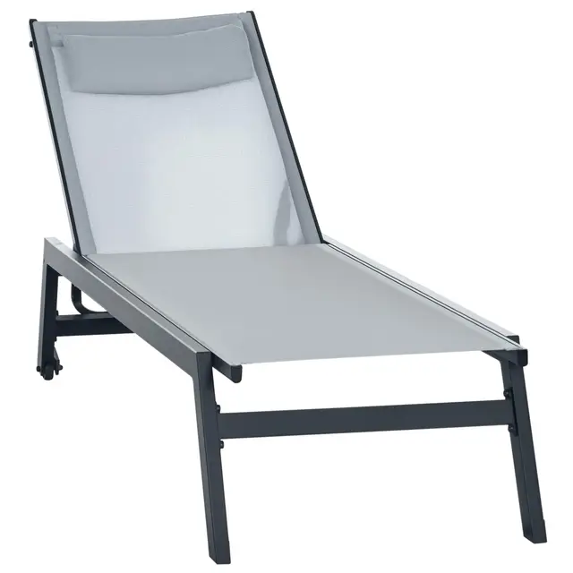 Outsunny Transat Bain de Soleil Aluminium Textilène Gris Clair