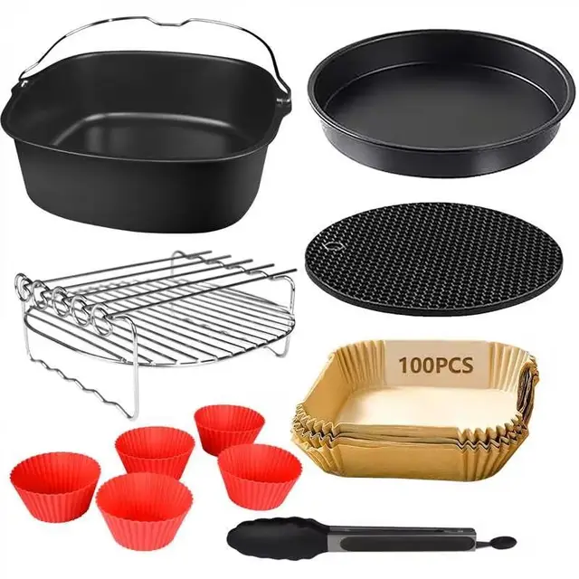 YINGRACE Accessoires Air Fryer Set de 11 pièces, Carré Moule Air Fryer XXL Compatible pour Philips 7,2L, COSORI 5,5L, Cecotec 6L, sans BPA antiadhésif, avec Papier Cuisson Air Fryer