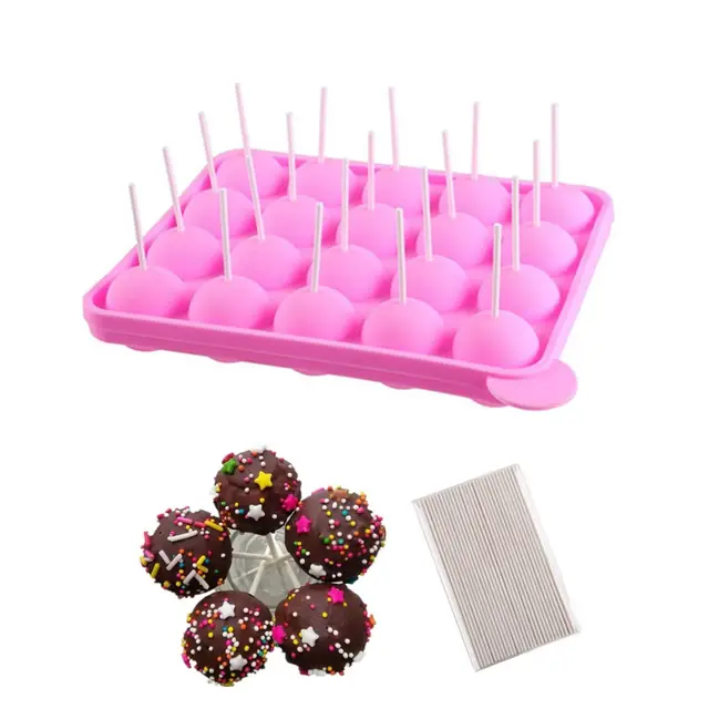 Moule à Cake Pop,20 Cavités Moule à Bâtons Pops en Silicone Gâteau Bâton Mould avec 100 Sucettes Moulle Popcakes Moules à Lollipop pour Fabrication de Chocolat Sucettes Glaçons et Cupcakes