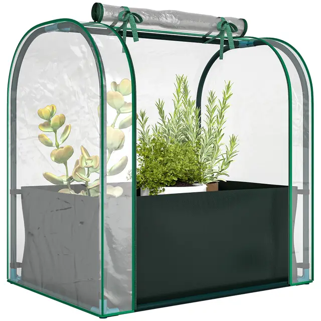 Outsunny Mini Serre de Jardin avec Sac de Plantation, Porte Enroulable, Mini Serre Portable pour Balcon, terrasse, Patio, Jardin, 68 x 50 x 70 cm, Vert foncé