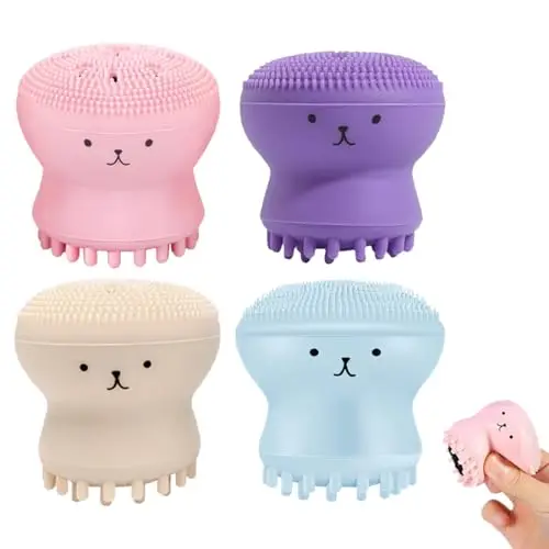 4 Pièces Brosse Visage en Silicone, Nettoyant Visage, Brosse Nettoyante en Forme de Petit Poulpe, Outil de Nettoyage pour la Peau du Visage