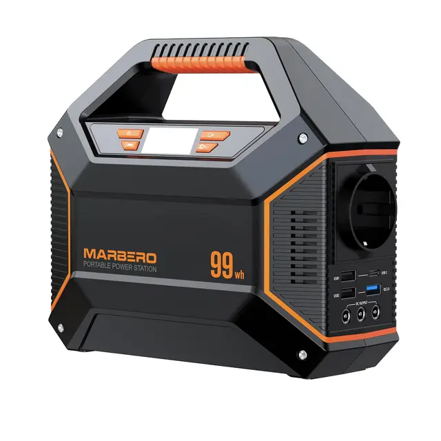 MARBERO Power Station 100W Batterie Externe 99Wh/27.000mAh Générateur Portable avec Prise EU Groupe Electrogene Silencieux, Lampe Torche SOS Pour Camping, Urgence Maison, Voyage & Bricolage