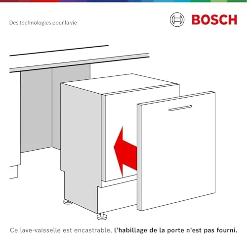 Bosch SPI2HKS42E, Série 2, Lave-vaisselle encastrable, 45 cm, 10 couverts, Home Connect, Bandeau metallic
