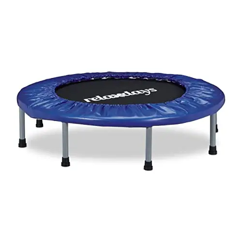 Relaxdays Trampoline intérieur pliable bleu-noir fitness gym musculation HxlxP: 22 x 95 x 95 cm charge maximale 100 kg, bleu-noir