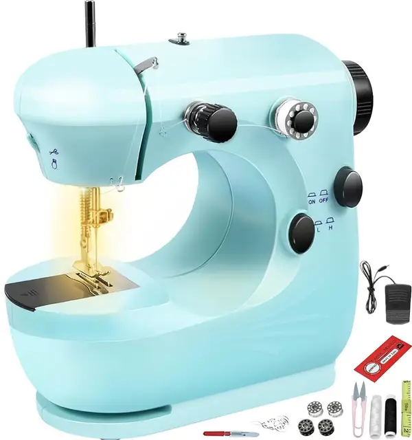 Machine a Coudre Couture, focombance Machine à Coudre Portable pour Enfant Débutant Avec LED Professionnelle Mini Machine Coudre Manuelle Électrique Vêtements