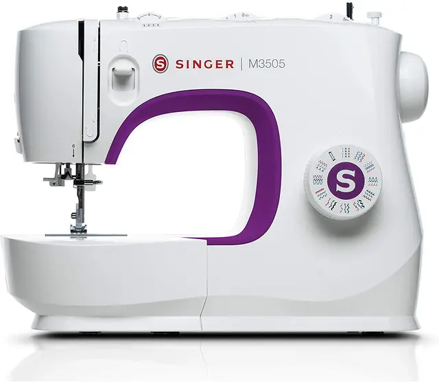 Singer M3505 Machine à Coudre Professionnelle avec 34 Points, Utilitaires, élastiques, décoratifs, Coud Tous Les Tissus, Facile pour Débutants, Couture Créative, Electrique, Portable, Domestique
