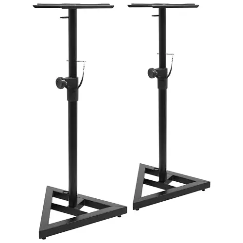 BoomTone DJ MS2 - Pieds d’Enceintes de Monitoring réglables en Acier, avec découplage antivibrations, goupille de sécurité et embase Stable. Parfaits pour Le Studio, Le Home Cinema ou l’écoute Hi-FI.