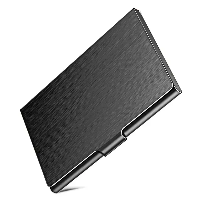 Porte-cartes de visite, étui fin pour cartes de visite pour homme et femme, étui de poche en métal pour cartes de visite en acier inoxydable, fermeture à boucle, noir