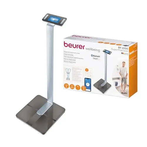 Beurer BF 1000 Pèse - Personne Impédancemètre Connecté, Balance de Précision avec Application, Mesure de la Masse Adipeuse Viscérale, Analyse des Différentes Parties du Corps