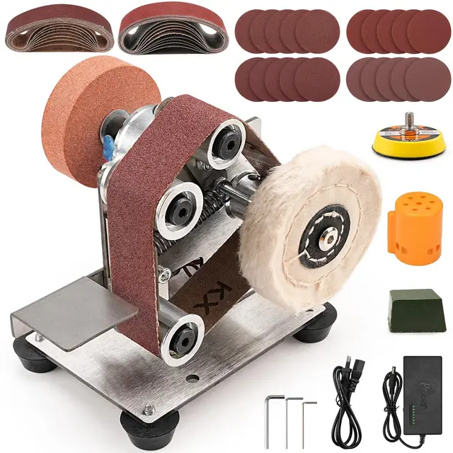 SI FANG Mini Ponceuse à Bande électrique Kit d'affûtage de Couteau, Petite Meuleuse d'établi, 7 Vitesses réglables, Pour le Travail du bois et du métal, la Bijouterie l'artisanat Polissage Meulage