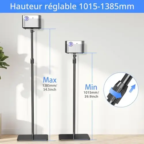 suptek Support de projecteur au Sol, Hauteur Réglable de 1 015 à 1 385 mm, Support de Plafond Universel pour Projecteur, Rotation à 360 degrés, Supporte jusqu'à 2 kg PR001F