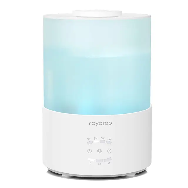 raydrop Humidificateur d’air 3 L, Top Fill à brume froide pour bébé, maison, grande pièce et plantes, avec diffuseur d’huiles essentielles, veilleuse colorée, minuterie et arrêt automatique
