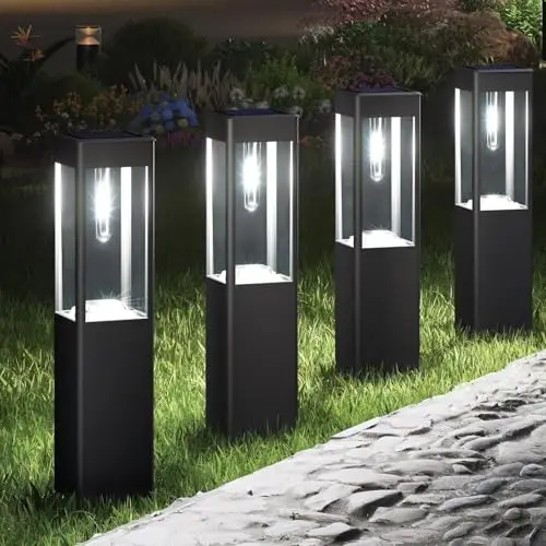 Joomer Lampe Solaire Exterieur Jardin Carré, Lot de 4 Lumiere Solaire Exterieur Jardin Étanche Blanc, Borne Solaire Exterieur Interrupteur Automatique Éclairage pour Terrasse Pelouse Patio Allée