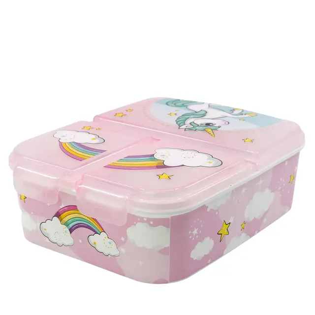 STOR Boîte à Sandwich Unicorn Enfant 3 Compartiments 2156ml - Lunch Box Scolaire Sans BPA pour École Maternelle