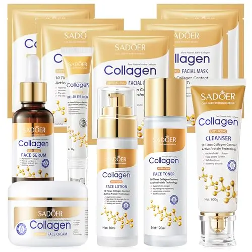 11 Pièces Collagène Coffret Soin Visage Femme, Coffrets de Soins pour la Peau, Inclure Collagene Masque, Creme, Nettoyant visage, Serum Visage, Creme Yeux, Lotion pour le visage, Tonique