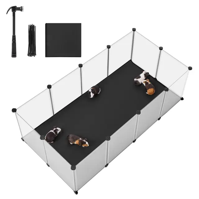 SONGMICS Enclos pour Animaux avec Plancher et Tapis Imperméable et Amovible, Parc pour Petits Animaux, pour Hamsters, Lapin, Hérisson, Cochon d’Inde, 143 x 73 x 46 cm, Blanc LPC012W01