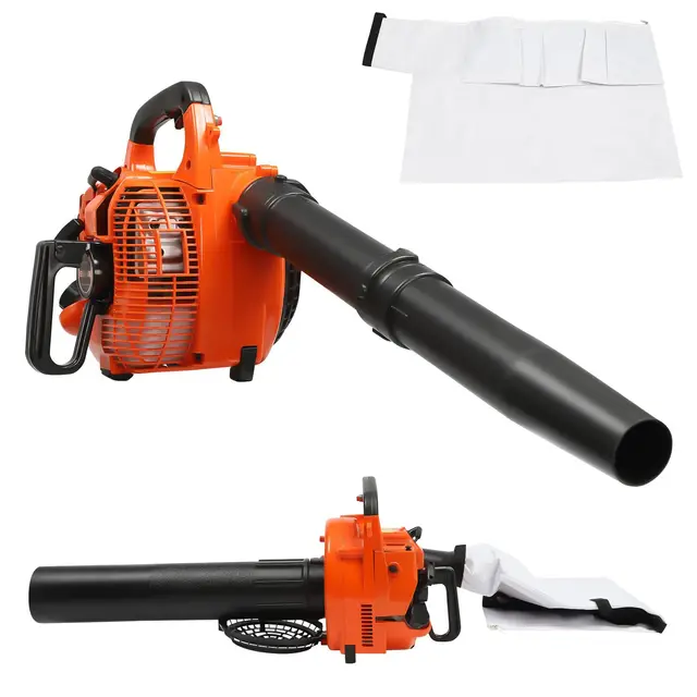 Souffleur à essence 2 en 1 - 25,4 cm - Broyeur à essence 2 temps - Avec 2 tubes de soufflage et sac collecteur pour le jardin - 7000 tr/min