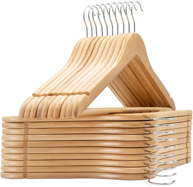 edihome, Cintres Bois, Lot de 20, Barre Antiglisse pour Pantalons, avec Encoches Antiglisse, Crochet Pivotant 360°, pour Costumes, Chemises, Manteaux (Bois, 20 unités)