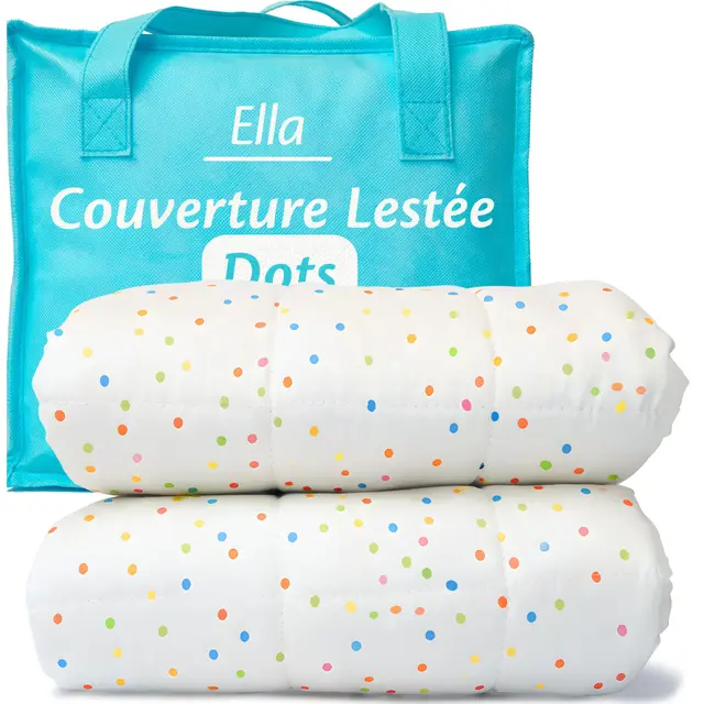 Ella Couverture Lestée Enfant 3,2kg 100x150cm - Relaxante & Calmante Couette Enfant - Perles de Verre Hypoallergéniques, Couche Externe Coton Doux & Rafraîchissant Couverture Pondérée 25-40kg - À pois