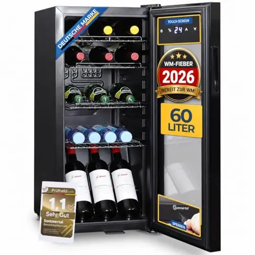 Sommertal Réfrigérateur GK60 – Réfrigérateur silencieux pour boissons avec LED, écran tactile et cadenas, petit réfrigérateur pour bouteilles, noir, 60 L