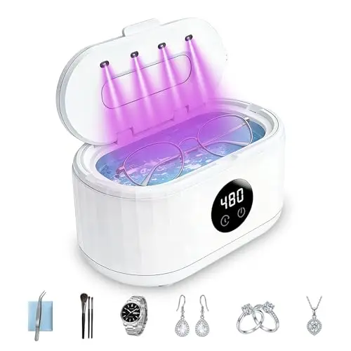 Nettoyeur Ultrasons, 50 kHz UV Ultrasonic Cleaner, Bac a Ultrason 5 Modes de Nettoyage, Nettoyeur Ultrason Bijoux adapté aux Lunettes, Bijoux, Prothèses Dentaires et Outils Cosmétiques