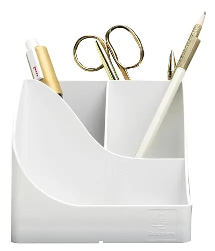 Exacompta - Réf. 69513D - 1 Pot à crayons Pen Wave Autentik blanc - avec 5 compartiments - 4 compartiments hauts pour les grands ustensiles et 1 compartiment bas pour les petits ustensiles