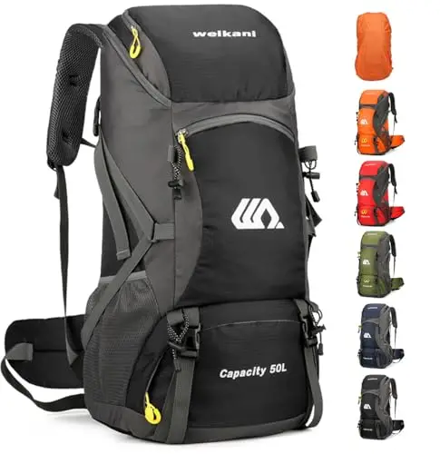 jianyana Sac à Dos de Randonnée 50L Homme Femme, Sac à Dos Trekking Voyages avec Housse de Pluie, Imperméable Sac à Dos pour Camping Alpinisme Voyages Plein Air Sports