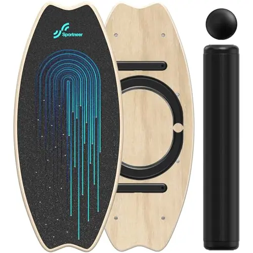 Sportneer Planche d'équilibre – Planche d'équilibre 7 modes avec arrêts réglables - Pour améliorer l'équilibre, le surf et la physiothérapie – Rouleau et balle de 7,1 cm inclus