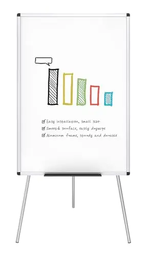 VIZ-PRO tableau blanc sur pied 90 x 60 cm, hauteur réglable, portable et léger, effaçable à sec, idéal pour bureau, école ou maison
