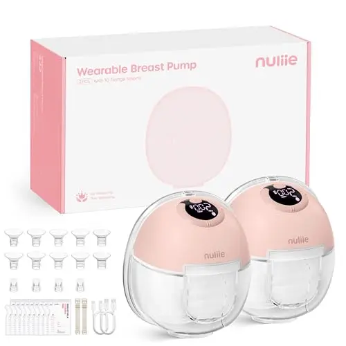 Nuliie Tire Lait Electrique Main Libre, Tire Lait Main Libre avec 4 Modes, 9 Niveaux, Fonction Mémoire, Extracteur de Lait Rechargeable avec Affichage LED, Poids léger - 24mm (2 Paquets, Rose)