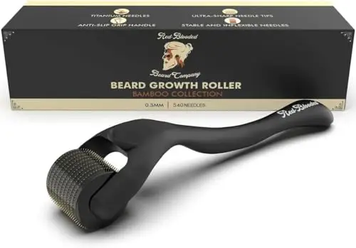 Red-Blooded Derma Roller Barbe 0,5 mm – Rouleau Barbe avec 540 Micro-Aiguilles en Titane | Microneedling Roller pour Stimuler la Croissance de la Barbe & des Cheveux chez l’Homme