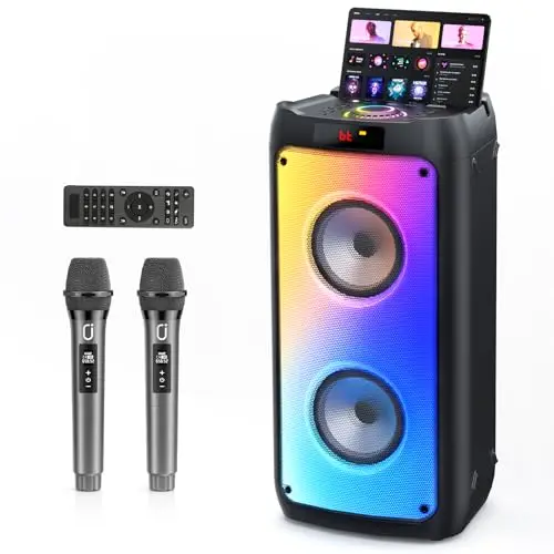 JYX Karaoke Adulte, système de karaoké avec 2 Microphones, 150W kit de karaoké, Haut-Parleur Bluetooth 5.3 Portable avec lumière RVB, Autonomie de 12h,IPX4 système de sonorisation pour Adultes, fête