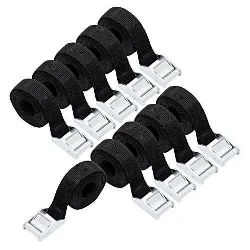 Amazon Basics Sangles d’arrimage, Longueur 2.5 m, largueur 25 mm, capacité d’arrimage 150 kg, Conforme à la Norme DIN en 12195-2, 10 unités, Lot de 1, Noir
