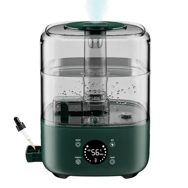 5L humidificateur d'air chambre,humidificateurs d'air bébé,Silencieux Smart Humidificateurs,Buse 360°,BPA Free Avec Plusieur Modes d'humidité,avec diffuseur d'huile,pour Maison, Plantes,vert