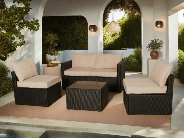 Générique Salon de Jardin Exterieur en Résine Tressée Poly Rotin Salon de Jardin 4 Personnes Fauteuil en rotin modulable, Entretien Facile