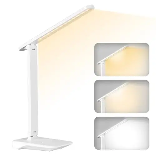 Diboniur Lampe de Bureau LED Sans Fil, Batterie Rechargeable Intégrée 1800 mAh, 3 Modes Températures, Luminosité Lumière Réglable 15 à 100%, Contrôle Tactile, Pliable Portable, Chevet, Lecture (Blanc)
