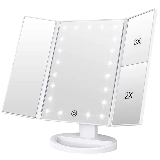 WEILY Miroir de Maquillage Triptyque LED 21 lumières 1x/2x/3x Blanc