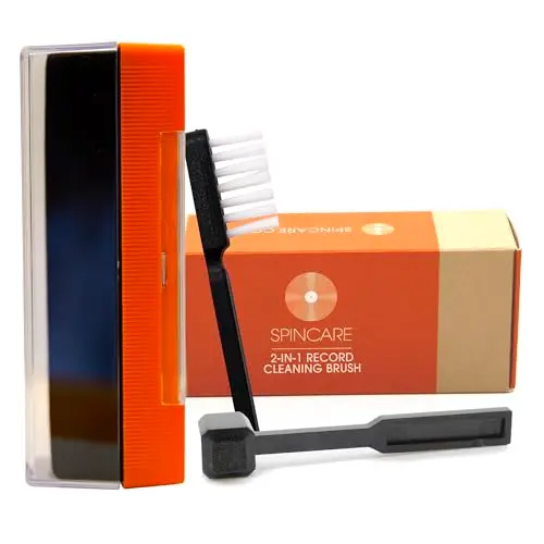 Brosse Vinyle & Nettoyeur de Stylus | Kit Nettoyage Vinyle 2 en 1 SPINCARE | Coussin Velours Doux | Brosse Stylus Fibre de Carbone | Couvercle Protecteur | Kit de nettoyage antistatique compact 2 en 1