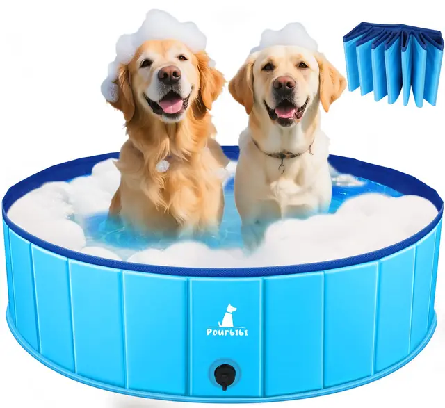 Pourbibi Piscine pour Chiens, pataugeoire pour Chien, Baignoire pour Chien, Douche Pliable pour Animaux en PVC écologique antidérapant (80 x 20 cm)