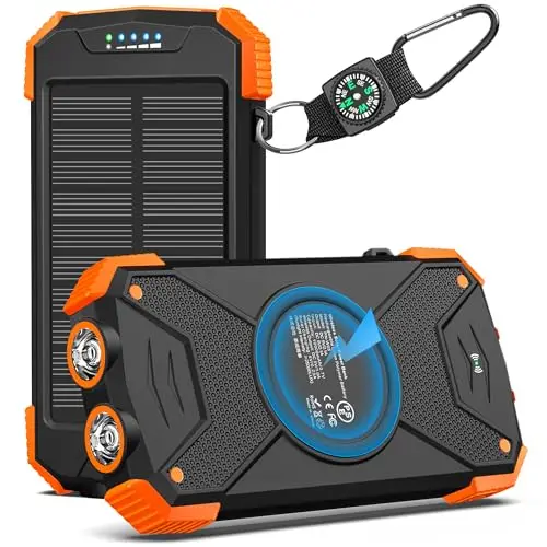 BLAVOR Batterie Externe Solaire 10000 mAh Chargeur Rapide sans Fil pour l'extérieur Portable Power Bank Chargeur Solaire avec Panneau Solaire USB C Entrée pour téléphone Portable, Tablette