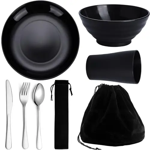 Kyraton Ustensiles de Camping pour 1, kit de Mess de Camping, Le matériel de Camping Comprend Un Couteau, cuillère, Fourchette, Ensemble de Couverts, Tasse, Bol, Assiette.
