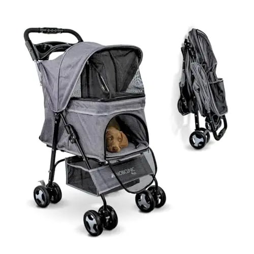 Mobiclinic®, Poussette Buggy Pliable Chien, Les petits et chiens âgés, Zuma, Jusqu'à 15 kg, Roues avec freins à 360°, Panier xxl, 3 fenêtres, Porte-gobelet, Gris