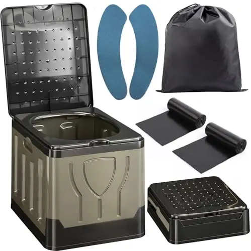 Toilette de Camping Pliable, Toilette Mobile, Capacité Maximale 150KG, Toilette à Séparation Sèche, Toilette Portable, avec Sac à Déchets, Coussinet de Siège, Sac de Transport, pour l'Extérieur